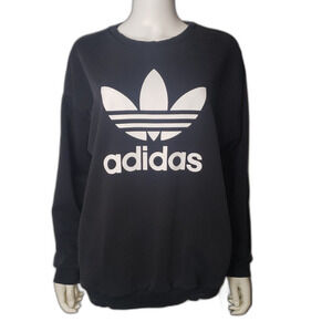 ADIDAS Trefoil Black White Oversized Sweatshirt with Pockets Womens Size Medium